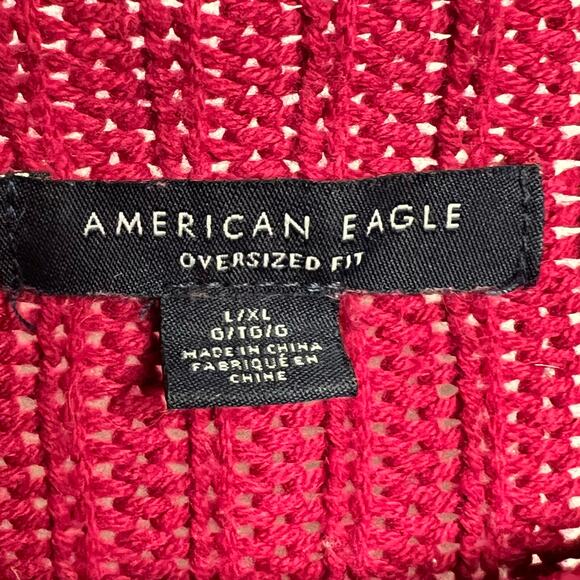 AMERICAN EAGLE Oversized Fit Sweater Mock Neck Chunky Knit Pink Womens Size L/XL - Picture 5 of 6